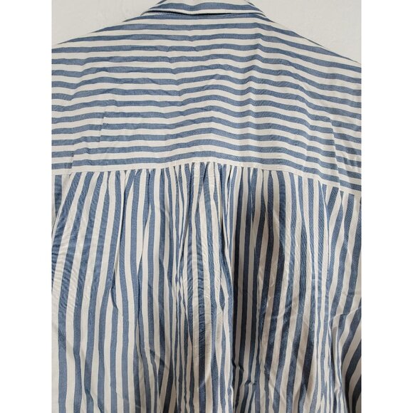 Madewell Blue & White Striped Short-Sleeve Button-Up Blouse Womens Medium Casual - Picture 3 of 8